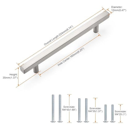 Probrico Brushed Nickel Cabinet Pulls & Handles 6.3" CC Square 5 Pack - color: Brushed Nickel, size: Hole Center: 160mm(6.3inch)