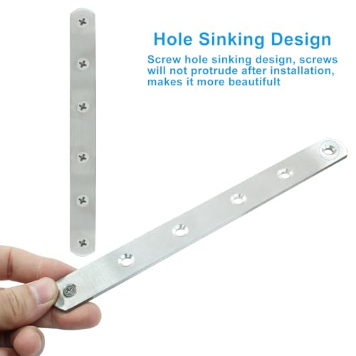 4 Pack 8 Inch Stainless Steel Flat Plate Straight Bracket - size: 8"-200mm-Silver