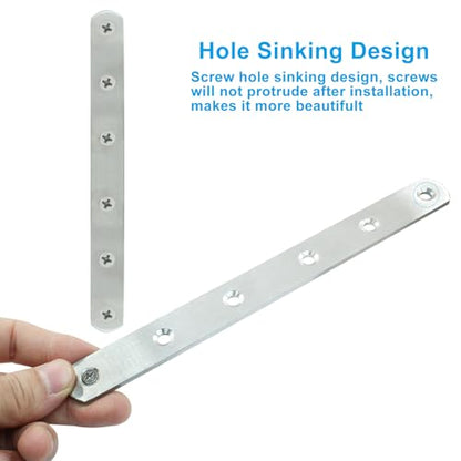 4 Pack 8 Inch Stainless Steel Flat Plate Straight Bracket - size: 8"-200mm-Silver
