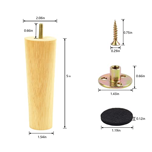 5" Round Solid Wood Furniture Leg Set of 4 Mid-Century Modern Sofa Couch Bed Coffee Chair Desk Straight Feet Legs with Pre-Drilled 5/16(M8) Inch Bolt& Screws& Rubber Pads… - color: 4sets, size: 5”