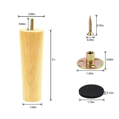 5" Round Solid Wood Furniture Leg Set of 4 Mid-Century Modern Sofa Couch Bed Coffee Chair Desk Straight Feet Legs with Pre-Drilled 5/16(M8) Inch Bolt& Screws& Rubber Pads… - color: 4sets, size: 5”