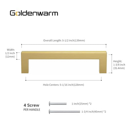 Goldenwarm 25 Pack 5 Inch Gold Cabinet Handles Brushed Gold Cabinet Pulls - color: Gold, size: 5in Hole Centers