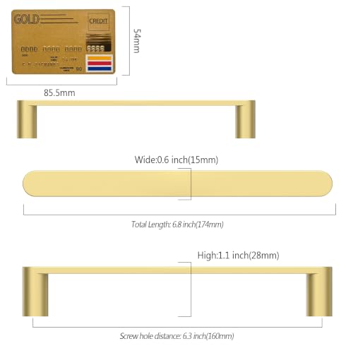 Amerdeco 10 Pack ZH0005MGP Brushed Gold Cabinet Pulls 6.3" - color: Brushed Gold, size: 6.3" hole center