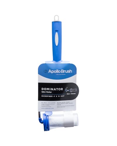 Apollo Brush Dominator 4 Inch Mini Paint Roller with Frame and Storage Tube, 3/16 Inch Nap Microfiber, Click and Release System, Works with All Paints and Stains, Walls, Trim, Cabinets and More