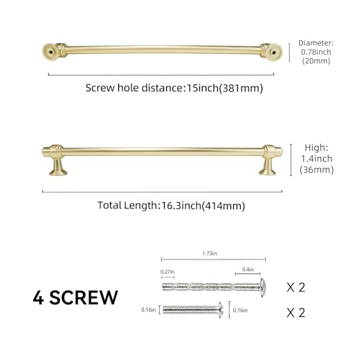 10 Pack 15 inch Brushed Brass Kitchen Cabinet Handles Cabinet Pulls Gold Drawer Pulls Kitchen Cabinet Hardware Handles Dresser Handles - color: Brushed Brass, size: 15" Hole Center（381mm）