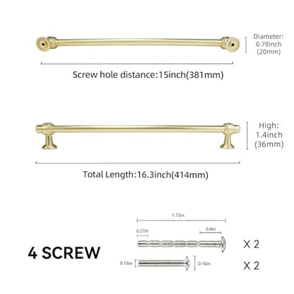 10 Pack 15 inch Brushed Brass Kitchen Cabinet Handles Cabinet Pulls Gold Drawer Pulls Kitchen Cabinet Hardware Handles Dresser Handles - color: Brushed Brass, size: 15" Hole Center（381mm）