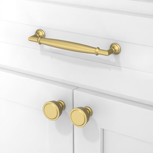 10 Pack Brushed Gold Cabinet Knobs 1-1/5 Inch(30mm) Single Hole Cabinet Pulls Round Kitchen Cabinet Knobs - color: Brushed Gold, size: Single Hole Knob