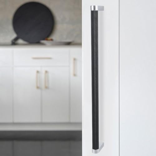 10 Pack 12-5/8 Inch(320mm) Matte Black and Polished Chrome Kitchen Cabinet Handles Knurled Cabinet Pulls Black Drawer Pulls Kitchen Hardware - color: Black And Polished Chrome, size: 12-5/8'' Hole Center(320mm)