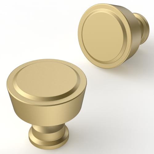 10 Pack Brushed Gold Cabinet Knobs 1-1/5 Inch(30mm) Single Hole Cabinet Pulls Round Kitchen Cabinet Knobs - color: Brushed Gold, size: Single Hole Knob