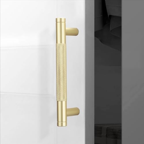 10 Pack 3.75 Inch Brushed Brass Kitchen Cabinet Handles - color: Brushed Brass, size: 3-3/4'' Hole Center(96mm)