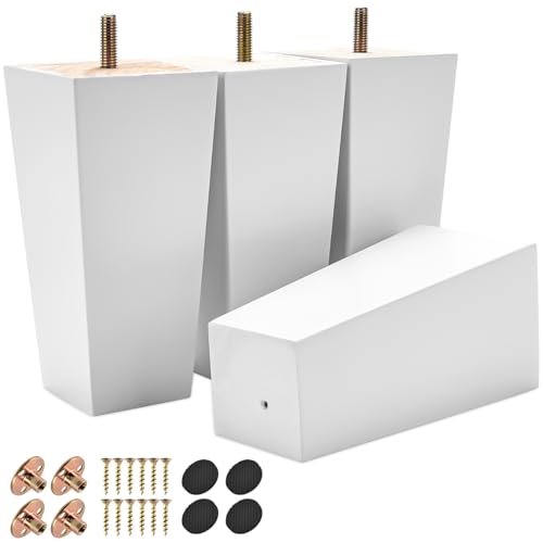 4 inch Solid Wood Pyramid Furniture Legs 4PCS Mid-Century Modern - color: White, size: 4" (10cm)