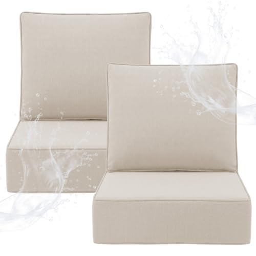 ZCUBED Luxury 6.2" Thick Outdoor Chair Cushions 2 Set - 22 x24 Inch 30D Sponge Filling Fade-Resistant Chair Cushion, Water Resistant & Removable Cover Patio Furniture Replacement Cushion,Beige - color: Beige, size: 22"x24" Extra Thick