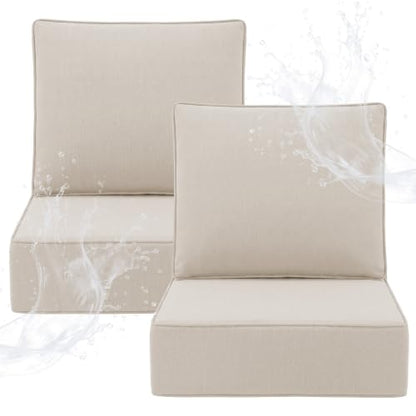 ZCUBED Luxury 6.2" Thick Outdoor Chair Cushions 2 Set - 22 x24 Inch 30D Sponge Filling Fade-Resistant Chair Cushion, Water Resistant & Removable Cover Patio Furniture Replacement Cushion,Beige - color: Beige, size: 22"x24" Extra Thick