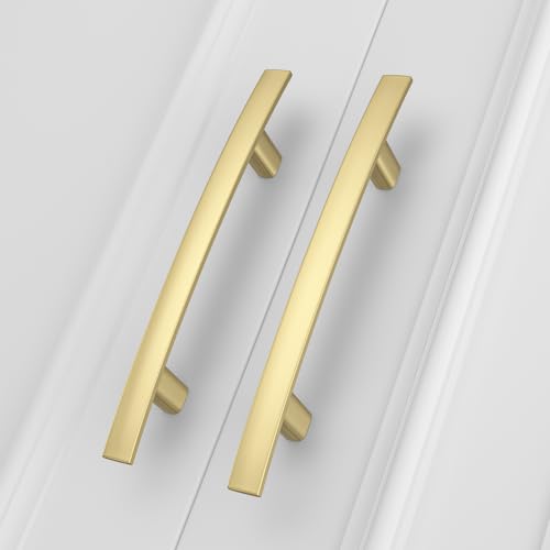 homdiy 5 Pack Brushed Gold Cabinet Pulls, Solid Zinc Alloy, 3-3/4 Inch CC - color: Matte Gold, size: 3-3/4 Inch Hole Center