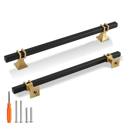 Cabinet Pulls Matte Black and Gold Cabinet Handles, 10 Pack 7-1/2 Inch Kitchen Door Cupboard Wardrobe Drawer Handles, Cabinet Hardware Bar Drawer Pulls, 192mm Hole Centers - color: Black and Gold, size: 7-1/2 inch Hole Centers Pull