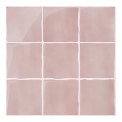 COMSTICKC Thicker 3D Peel and Stick Backsplash Tiles, 10 Pcs 12" x 12" - color: Light Pink