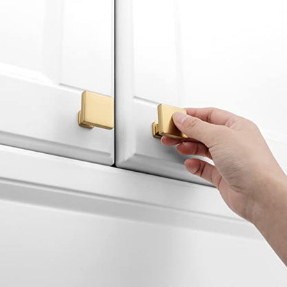 KOOFIZO 10 Pack Brushed Gold Cabinet Knobs, Square Single Hole Pulls K08 - color: Brushed Gold, size: Knob 1 - 10Pcs