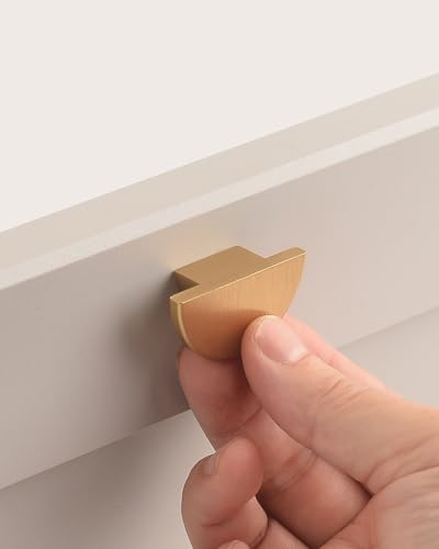 6 Pack Brushed Brass Gold Cabinet Handles Half Moon Knobs Dresser Pulls and Knobs Drawers Small Knob Single Hole Pulls Semi Circle Copper Color - color: brush gold, size: 1.6 inch