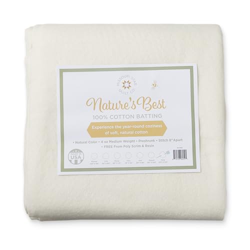 Quilt Batting King Size 120" x 120" | 100% Cotton – No Poly Scrim or Resin | Medium Weight Batting Roll for Stuffing Blankets and Quilting Supplies - size: King
