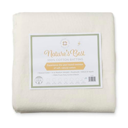 Quilt Batting King Size 120" x 120" | 100% Cotton – No Poly Scrim or Resin | Medium Weight Batting Roll for Stuffing Blankets and Quilting Supplies - size: King