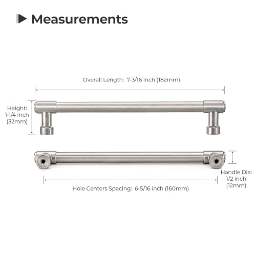 Goldenwarm 10 Pack 6-1/4 Inch Brushed Nickel Cabinet Pulls Modern Kitchen & Bathroom Hardware Heavy Duty Zinc Alloy Drawer Handles with Complete Screw Kit Consistent Finish for Whole-Home Renovations - color: Brushed Satin Nickel, size: 6-1/4 Inches Hole