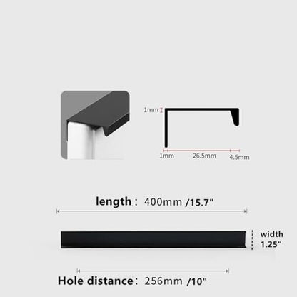 10 Pack Cabinet Handle Hidden Black Drawer Edge Pulls, Modern Style Dressing Table Wardrobe Kitchen Wall Cabinet Finger Edge Handle (Black, Length 15.7"/Hole Distance 10") - size: Length 15.7"/Hole Distance 10"