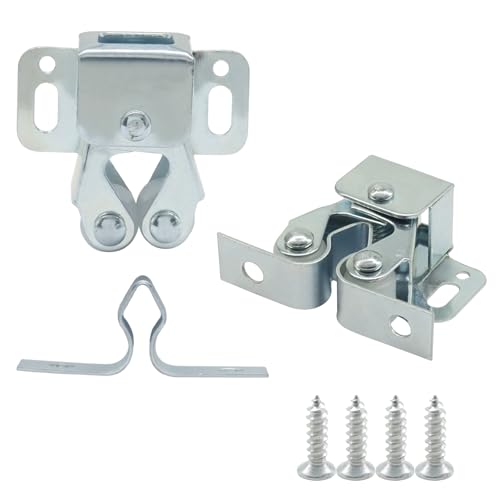 2 Pack Double Roller Catch, Silver Cabinet Latch with Screws - color: Silver