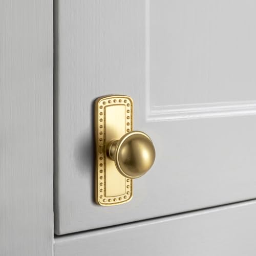 6 Pack Brushed Gold Cabinet Knobs with Backplate Round knob - color: Brushed Gold, style: Beadedge