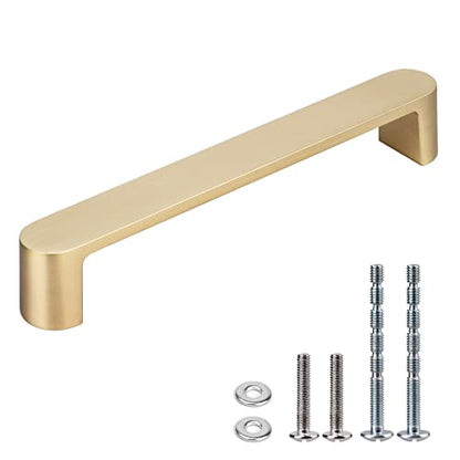 WEAVERBIRD 4 Pack Brushed Brass Finish Cabinet Handles Drawer Pulls Furniture Cabinet Hardware Cupboard Closet Zinc Alloy Gold Handles Pulls, 5 inch (128mm) Hole Distance - color: Brushed Brass, size: 128 mm