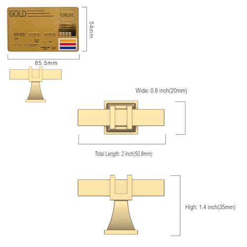Amerdeco 10 Pack Brushed Gold Cabinet Knobs 1.46 Inch(37mm) Single Hole Cabinet Handles Rectangle Dresser Knobs Drawer Knobs and Pulls for Bathroom Cabinets ZH0067 - color: Brushed Gold, size: 1.46"/37MM