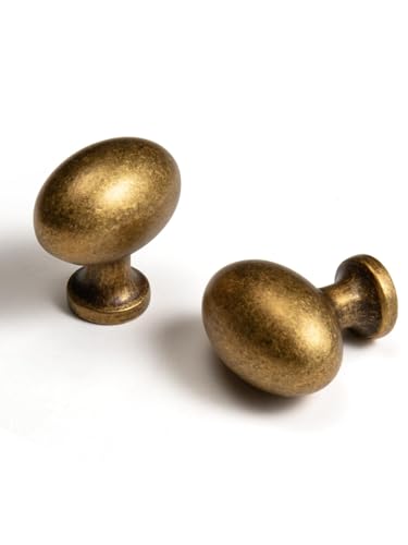 Oval Antique Brass Cabinet Knobs, Zinc Alloy for Drawer Knobs for Dresser Cupboard Wardrobe, Vintage Kitchen Cabinet Pulls (5, Antique Brass, Egg Knob) - color: Antique Brass