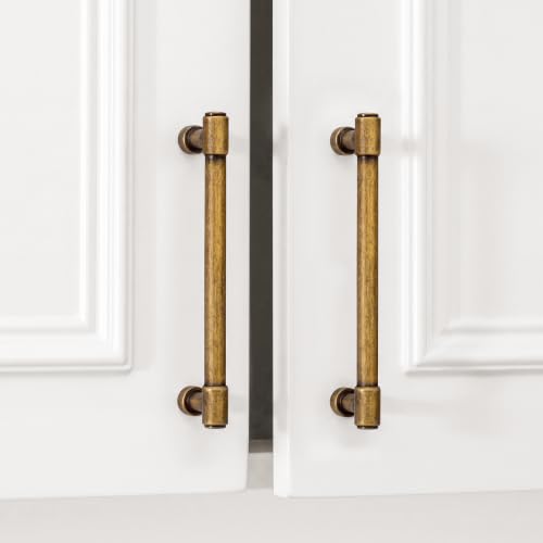 Goldenwarm 10 Pack 3-3/4 Inch Antique Brass Cabinet Pulls Modern Kitchen & Bathroom Hardware Heavy Duty Zinc Alloy Drawer Handles with Complete Screw Kit Consistent Finish for Whole-Home Renovations - color: Antique Brass, size: 3-3/4 Inches Hole Center