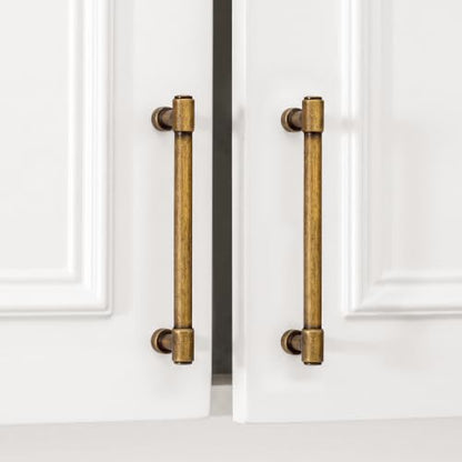 Goldenwarm 10 Pack 3-3/4 Inch Antique Brass Cabinet Pulls Modern Kitchen & Bathroom Hardware Heavy Duty Zinc Alloy Drawer Handles with Complete Screw Kit Consistent Finish for Whole-Home Renovations - color: Antique Brass, size: 3-3/4 Inches Hole Center