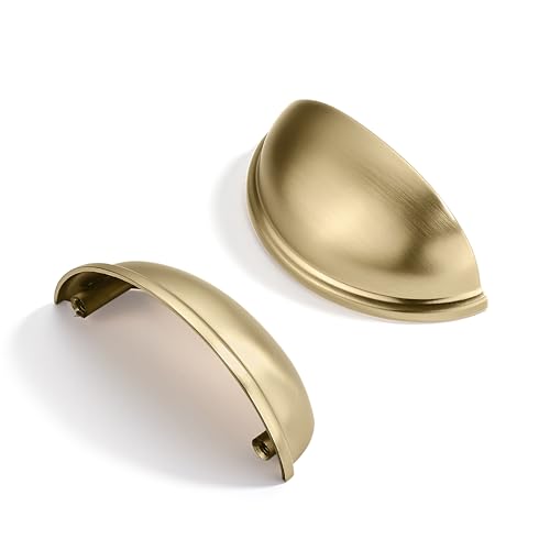 2 Pack 2-1/2" Drawer Pulls Brushed Brass Cabinet Cup Pulls Kitchen Hardware Cabinet Handles Drawer Handles Knobs 2-1/2 inch (64mm) Center to Center - color: Brushed Brass, size: 2-1/2 inch Hole Center, style: 2 Pack