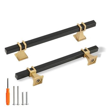 Cabinet Pulls Matte Black and Gold Cabinet Handles, 10 Pack 5 Inch Kitchen Door Cupboard Wardrobe Drawer Handles, Cabinet Hardware Bar Drawer Pulls, 128mm Hole Centers - color: Black and Gold, size: 5 inch Hole Centers Pull