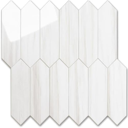 Vamos Tile Glossy Dolomite White Backsplash Tile Peel and Stick, 12.8 x 12.8 Inch 10 Sheets Long Hexagon PVC Self Adhesive Mosaic Wall Tiles Stick on Backsplash for Kitchen and Bathroom - color: Glossy Dolomite White
