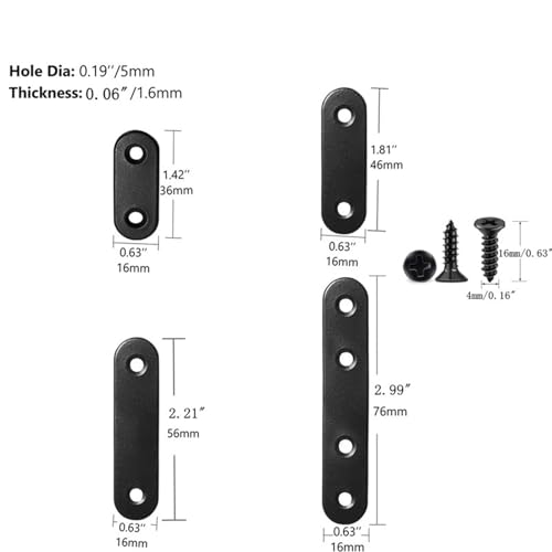 Flat Straight Brace,20Pcs Metal Brackets with 40Pcs Screws - size: 20Pcs-Straight 16mm*36mm/0.63” *1.42”