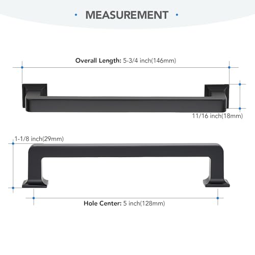 HOME EDIT Matte Black Cabinet Handles Zinc Pulls 5 Inch 10 Pack - color: Matte Black, size: 5 inches Hole Center
