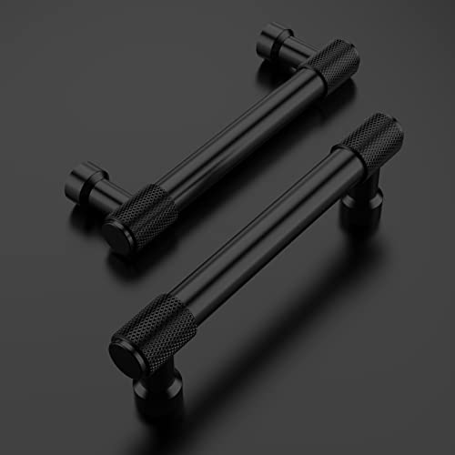 Amerdeco 10 Pack Matte Black Knurled Cabinet Pulls 3-3/4 Inch(96mm) Hole Center Kitchen Handles Drawer Pulls Cabinet Hardware ZH0034 - color: Matte Black, size: 3.75"/96mm Hole Center