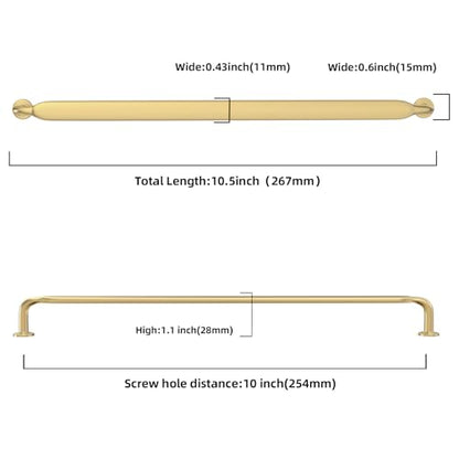 10 Pack 10 inch Brushed Gold Kitchen Cabinet Handles - color: Brushed Gold, size: 10'' Hole Center(254mm)