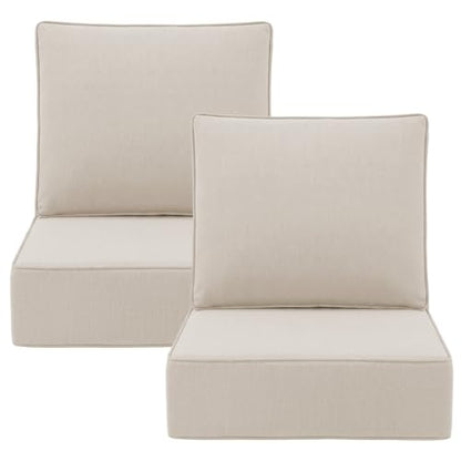 ZCUBED Luxury 6.2" Thick Outdoor Chair Cushions 2 Set - 24 x24 Inch 30D Sponge Filling Fade-Resistant Chair Cushion, Water Resistant & Removable Cover Patio Furniture Replacement Cushion,Beige - color: Beige, size: 24"x24" Extra Thick
