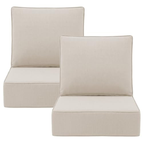 ZCUBED Luxury 6.2" Thick Outdoor Chair Cushions 2 Set - 24 x24 Inch 30D Sponge Filling Fade-Resistant Chair Cushion, Water Resistant & Removable Cover Patio Furniture Replacement Cushion,Beige - color: Beige, size: 24"x24" Extra Thick