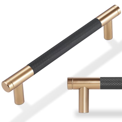 10 Pack 5 Inch Black and Champagne Bronze Kitchen Cabinet Handles - color: Black And Champagne Bronze, size: 5'' Hole Center(128mm)