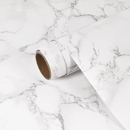 Marble Contact Paper White Grey Vein 15.7''x80'' Thick Waterproof - size: 15.7" x 80"