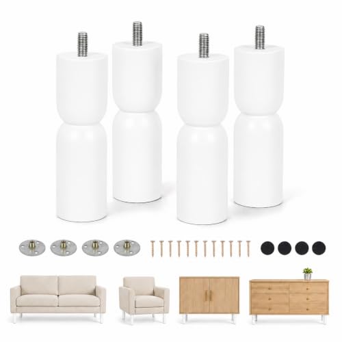 5.1 Inch wooden legs for furniture set of 4 Wood Furniture Legs Couch Feet Colorful Round Sofa Furniture Replacement Solid Wood Furniture Feet for Couch Bed Chair Cabinet Bookcase Dresser Ottoman - color: White