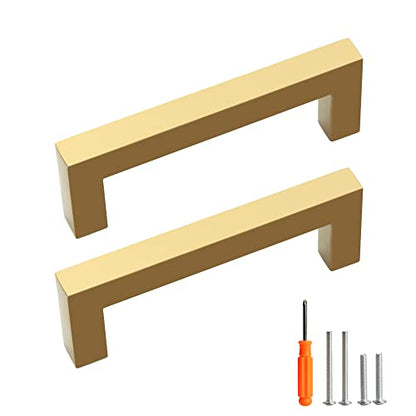 Cabinet Pulls Gold Cabinet Handles Square Drawer Pulls, 30 Pack 3-3/4 Inch Stainless Steel Kitchen Door Cupboard Cabinet Handles, Drawer Hardware Handles, 96mm Hole Centers - color: Gold, size: Two Hole - 3-3/4 inch Hole Centers(96mm)