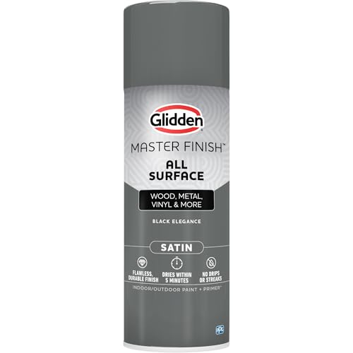 Glidden Master Finish 12 oz. Satin Black Elegance Interior/Exterior All Surface Spray Paint and Primer - color: Black Elegance, size: 12 Ounce (Pack of 1)