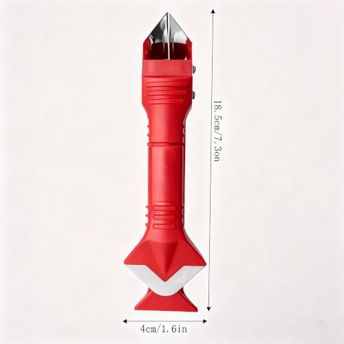 Silicone Caulking Tool 3 in 1 Stainless Steel Head Scraper Caulk Remover Sealant for Kitchen Bathroom Window, Red - color: Red