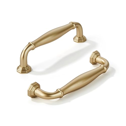 khtumeware 10 Pack 3-1/2 Inch(89mm) Brushed Gold Cabinet Pulls Matte Satin Gold Cabinet Handles Heavy Duty Solid Cabinet Hardware for Cupboard Drawer Pulls Dresser Handle - color: Brushed Gold, size: 3-1/2 inch Hole Center