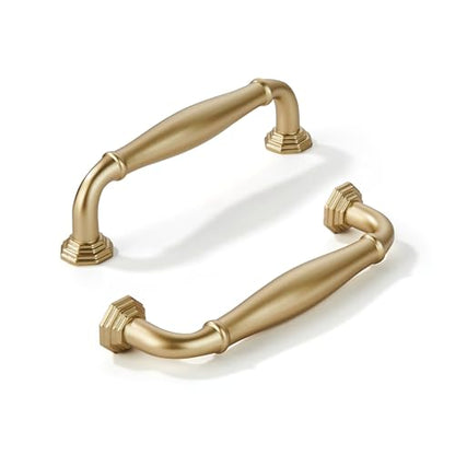 khtumeware 10 Pack 3-1/2 Inch(89mm) Brushed Gold Cabinet Pulls Matte Satin Gold Cabinet Handles Heavy Duty Solid Cabinet Hardware for Cupboard Drawer Pulls Dresser Handle - color: Brushed Gold, size: 3-1/2 inch Hole Center